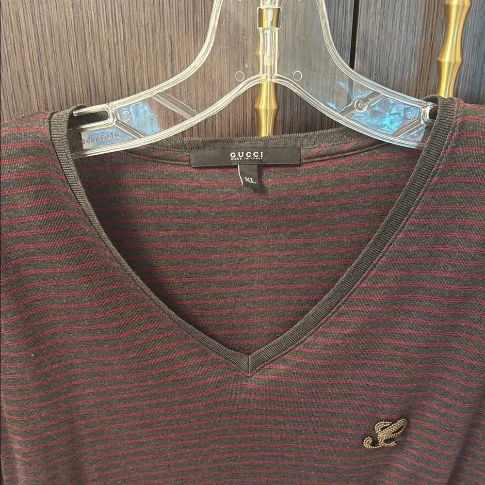 Gucci Striped V-Neck Classic Short Sleeve Shirt